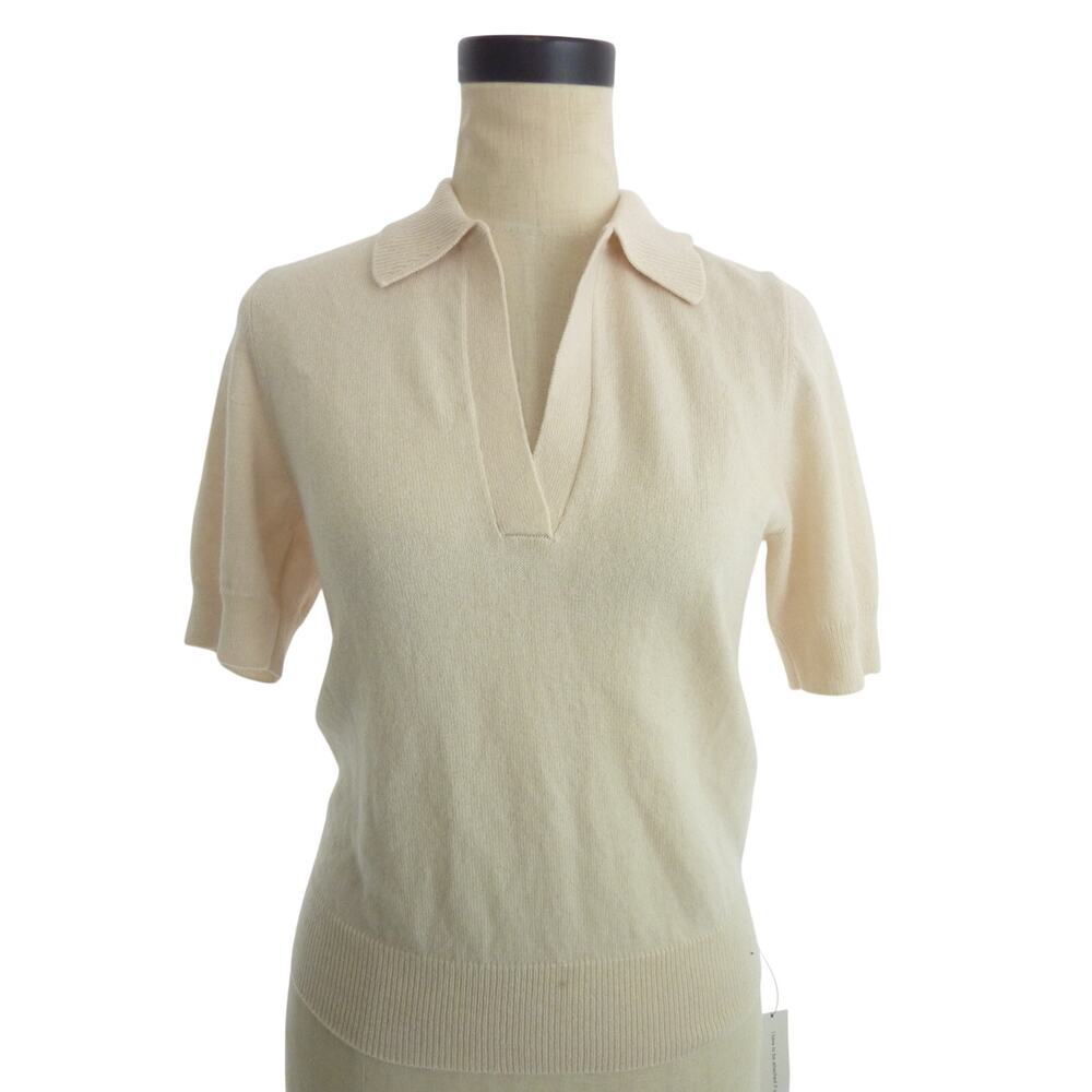 Reformation Louise Cashmere Polo Sweater Womens Small Cream Short Sleeve Top